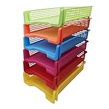 6 PCS Colorful Plastic Trays Rainbow Classroom Turn in Trays Stackable Paper Tray for Teachers Office Files Document Storage Playroom Organization Basket Classroom Library