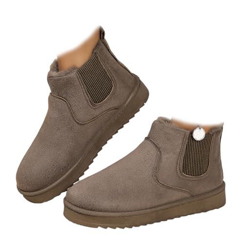 Women's Short Solid Color Boots,Platform Snow Boots for Women Suede Ankle Boots,Women's Orthopedic Winter Ankle Boots (Khaki,9-9.5/41)