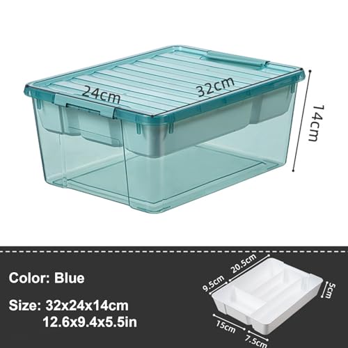 Image of Large Plastic Storage Box with Removable Tray Caddy Clear Art Supply Organizer Playroom Container Organizer Plastic Storage Bin with Lid for Bead Crayon Tool Sewing Supplies(Blue)