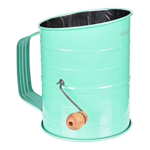 MaMix Stainless Steel Baking Hand Crank Flour Sifter with 2 Wire Agitator 3 Cup Cover