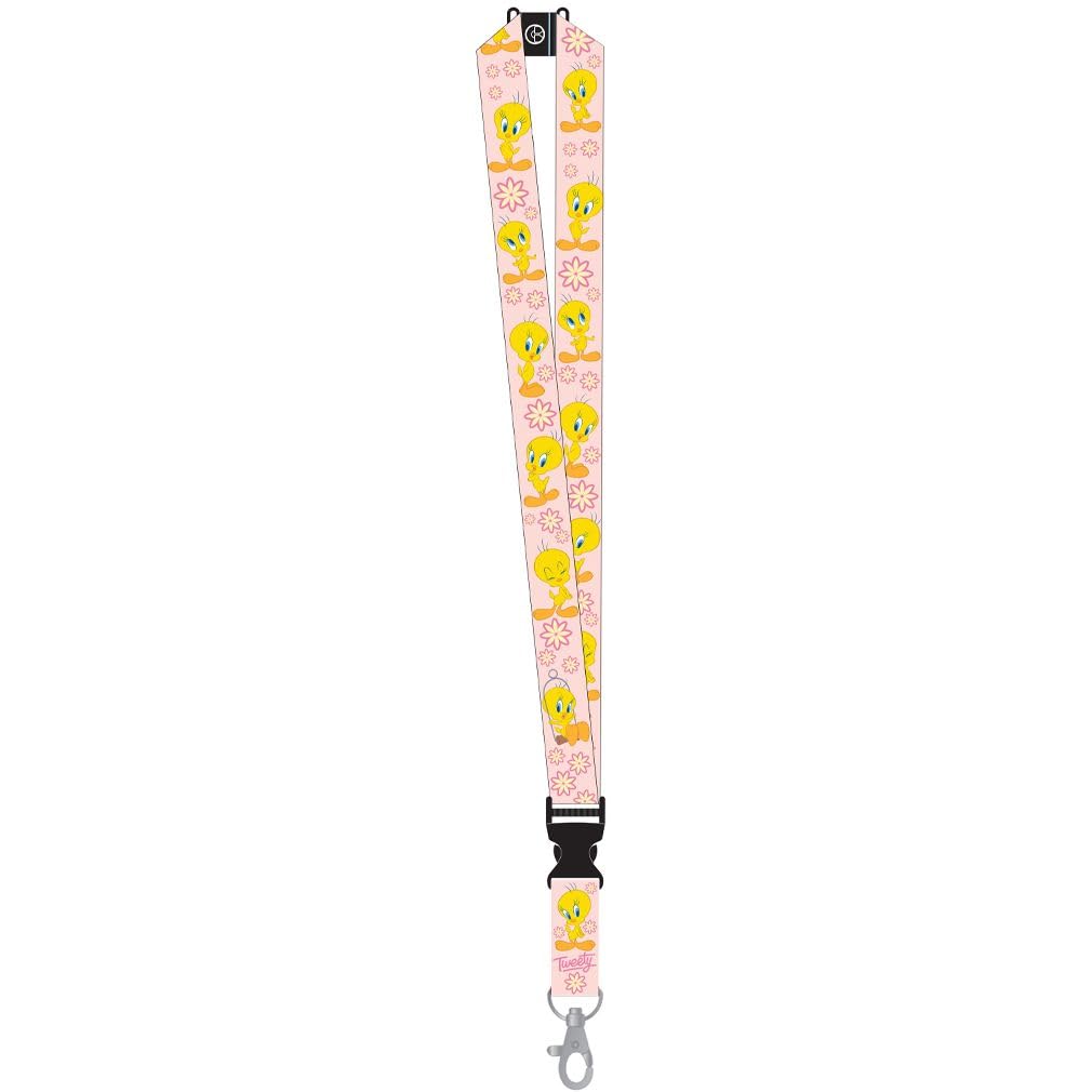 Ata-Boy Looney Tunes Tweety I Love Pink Reversible Lanyard with Breakaway Clip and ID Holder, Looney Tunes, 2.5" x 3.75"