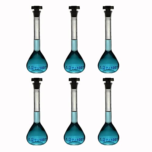 TN LAB Volumetric Flask 100ml Borosilicate Glass 14/23 Class A Accuracy 6-Pack
