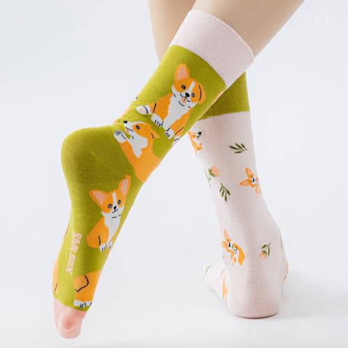 Image of 2 Pairs Cartoon Animal Crew Socks Fun Cotton Mid Calf Socks for Women