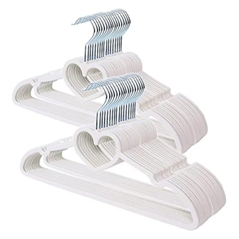 White Velvet Hangers 50 Pack, 16" Non-Slip Adult Clothes Hangers, Thin Coat Hanger with 360° Swivel Hook - Durable & Cute Cover