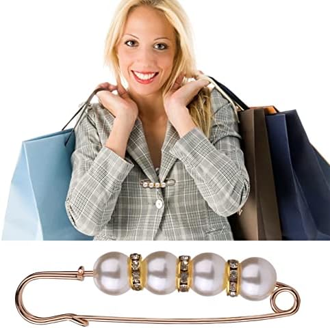 Yolev 10 Pieces Artificial Pearl Brooch Safety Pins Heavy Duty Safety Pins Sweater Shawl Clip Safety Pins Beautiful and Practical Rhinestone Pins for Women