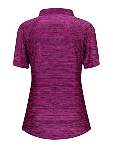 Luranee Baseball Tees For Women, Plus Size V Neck Quarter Zip Running Yoga Pullover Short Sleeve Exercise Tops Loose Fit Active Moisture Wicking Workout Golf T Shirts Basic Gym Tennis Wear Purple Xxl #TOP3
