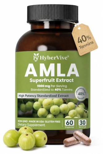 HyberVive Amla Capsules 1000mg 40% Tannins Standardized Amla Extract