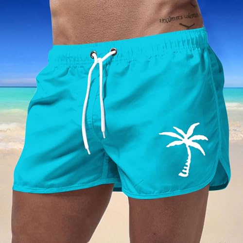 Men Swimming Trunks 5 Inch Inseam Coconut Tree Print Quick Dry Board Shorts Elastic Waist Summer Swimsuits with Pockets3