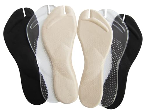 3 Pairs Self-Adhesive Silicone Gel Shoe Insoles for Men Women Sandals and Flip-Flops Thong Black and Beige Transparent Silicone Velvet Invisible Arch Support Shoe Liners for Flat Feet Pains Relief
