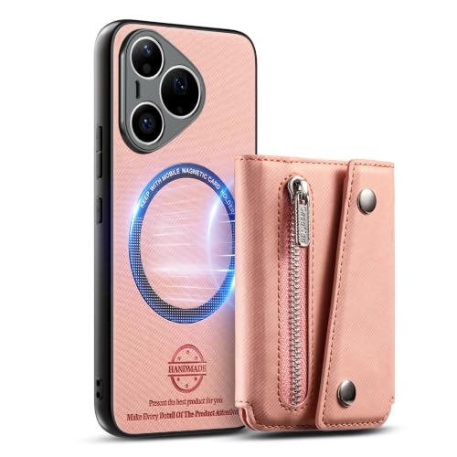 Étui portefeuille Huawei Pura 90 Pro rose avec fermeture éclair et pare-chocs