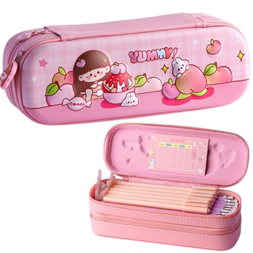 Image of DEOXY Yummy Double Layer Space Pencil Case 3D Cover EVA Peach Cake Theme Large Capacity Pencil Zipper Pouch Bag Compass School Organizer for Students Kids