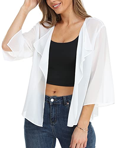 Miss Moly Bolero Shrug Chiffon Cardigans Women Summer Lightweight Shawl Cape Cover Up For Wedding Evening Dress White M #TOP2