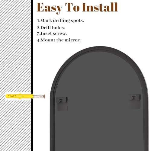 Image of VooBang Arched Wall Mirror, 30 x 38 inch Arch Bathroom Mirror, Wall Mounted Vanity Mirror with Arch Metal Frame, Modern Bathroom Vanity Mirror for Bedroom, Living Room, Hanging or Leaning, Black
