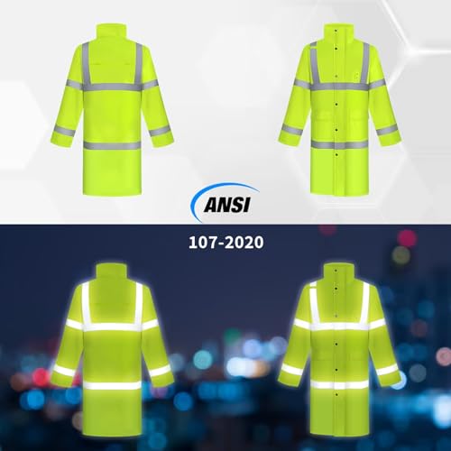 TCCFCCT Rain Gear Waterproof Hi Vis Jacket With Hood for Men, Heavy Duty Rain Suits, Long Safety Rain Coats for Women, Hiking Camping Outdoor Activities, XXL Yellow2