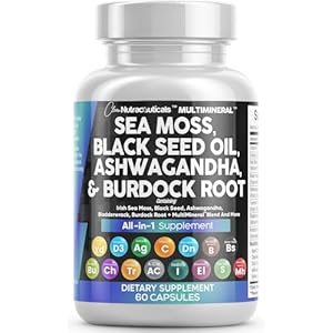 Clean Nutraceuticals Sea Moss Black Seed Oil Ashwagandha Turmeric Bladderwrack Burdock & Vitamin C Vitamin D3 with Elderberry Manuka Dandelion Yellow Dock Iodine Chlorophyll ACV