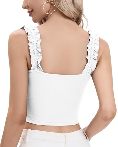 CLOZOZ Cute Crop Tops for Women Tank Tops Ribbed Ruffle Strap Square Neck Womens Trendy Going Out Preppy Tops3