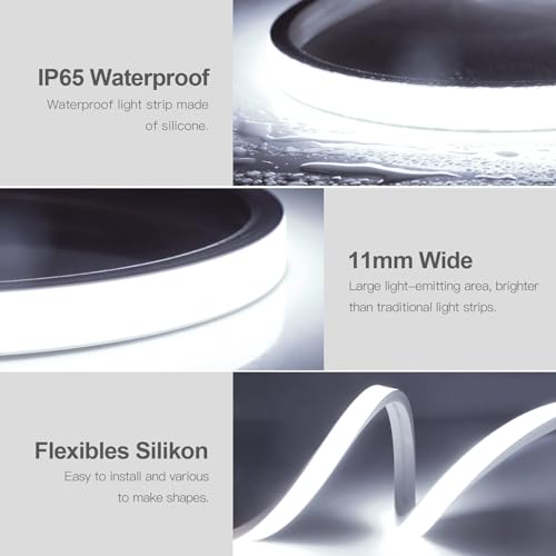 Image of 5V USB LED Neon Lights Strip, White Dimmable Rope Lights, 6.56ft Neon COB LED Strip Light, Flex Waterproof Neon Sign for Indoors Bedroom TV Backlight Cabinets DIY Decor (White)