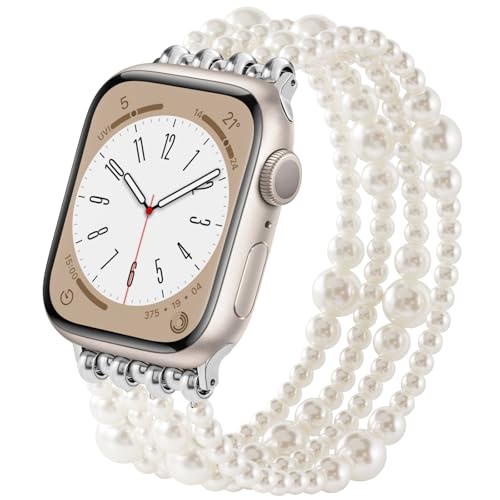 VISOOM Beaded Bracelet Compatible for Apple Watch Band 46/45/44/42mm Women- Apple iWatch Series 11 10 9 8 7 SE 6 5 4 3 2 1 Bands Dressy Fashion Cute Handmade Stretchy IWatch 10 46mm Strap Band