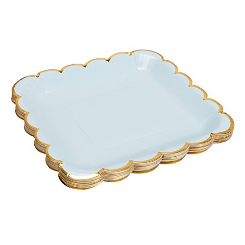 Geeklife Square Paper Plates With Sparkly Gold Foil Border,9 Inch Paper Dessert Plates, Elegant Blue Decorative Party Plates Set, 20 Count #TOP1