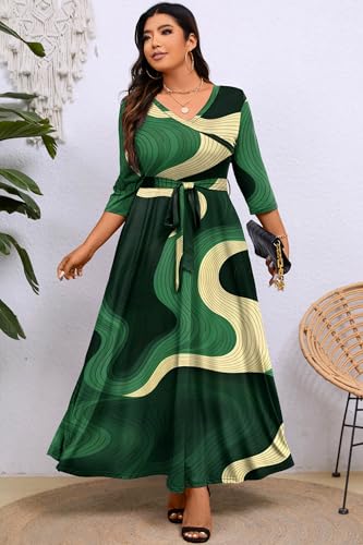 Image of Runwind Plus Size Maxi Dresses - 3 /4 Sleeve V Neck Long Dresses for Women (XL-6XL)