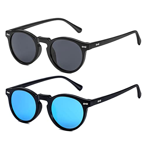 Image of Gleyemor Vintage Polarized Sunglasses for Men Round Sunglasses UV400 Protection Retro Hand-crafted Acetate Frame