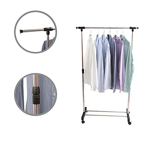 Image of Stainless Steel Single-Pole Portable Clothes Rack Drying Rack,Movable Stand Indoor Home Storage Organizer Balcony Handing Clothing Rack