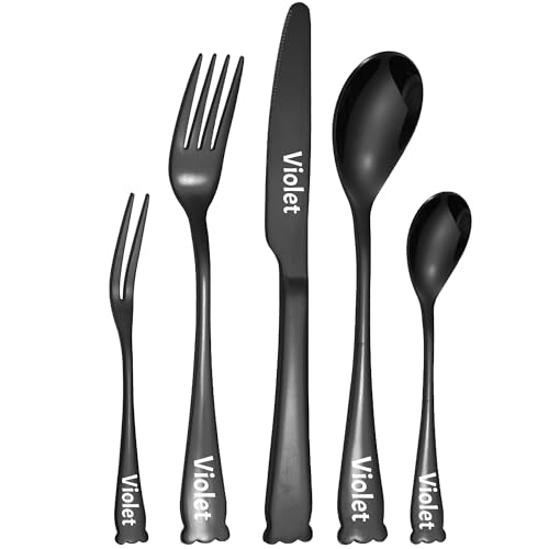 SHUMEI Personalized Custom Tableware 5 Sets，Experience The Joy of Dining with Our Personalized Minimalist Cutlery Set - Unleash Your Creativity Today! (Black)