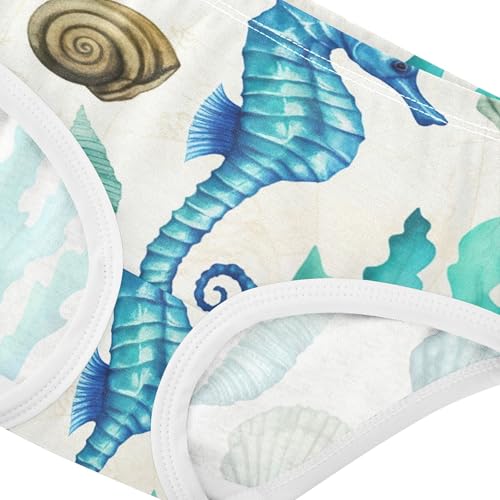 Girls Underwear Toddlers 2t Cotton Girl Panties Cute Florals Underpants Briefs Vintage Blue Seahorse Shells4