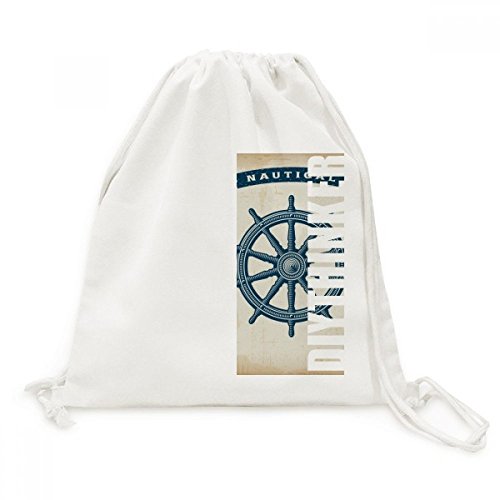 Toile drawstring backpack motif gouvernail militaire exploration océan sac à dos à cordon