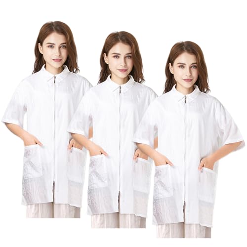 TopTie 3 Pack Nylon Salon Hairstylist Smock Barber Haircut Jacket, Dog Pet Grooming Work Shirt Uniform with Zip Closure