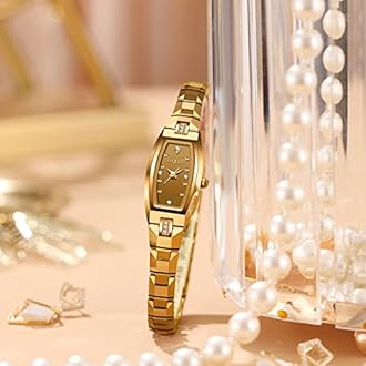 OLEVS Watch for Women Ladies Slim Thin Elegant Analog Quartz Diamond Tungsten Steel Square Shape Small Face Waterproof Wrist Watch Gold