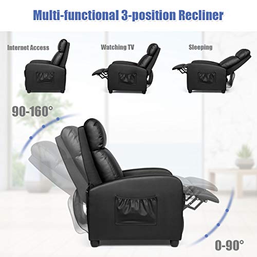 Giantex Recliner Chair, Massage Winback Single Sofa W/Side Pocket, Pu Leather Recliner Sofa For Living Room, Modern Padded Seat Reclining Chair, Home Theater Seating Office For Adults (Black) #TOP2