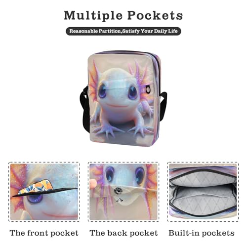 Crossbody Bag Cute Axolotl Undersea Messenger Bag for Women Men Purse Shoulder Bag Satchel Bag with Adjustable Strap 214B88482