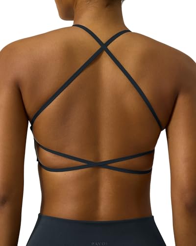 Image of PAVOI ACTIVE Open Back Strappy Yoga Workout Bras for Women - Low Support Criss-Cross Sports Gym Bra Removable Pads - FlexFlow