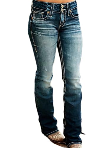 Flamingals Low Rise Distressed Bootcut Skinny Leg Button Fly Jeans for Women Denim Pants2