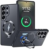PETORA Galaxy S25 Ultra 用 ケース リング付き MagSafe対応【360度回転式マグネットスタンド・縦横両対応】米軍MIL規格 耐衝撃 レンズ保護 半透明マット 黄ばみ防止 指紋防止 マグセーフワイヤレス充電対応 携帯カバー おしゃれ スマホケース (マットブラック,Galaxy S25 Ultra)