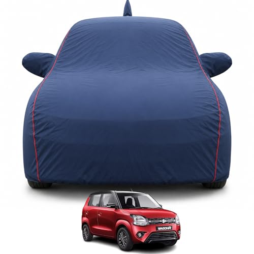 Image of Maruti WagonR Car Cover for LXi, VXI, ZXi,CNG & AGS 2019-2026 Models 100% Waterproof, All Weather Protection, Mirror & Antenna Pocket, Soft Inner Lining, Triple Stitched (Navy Blue)