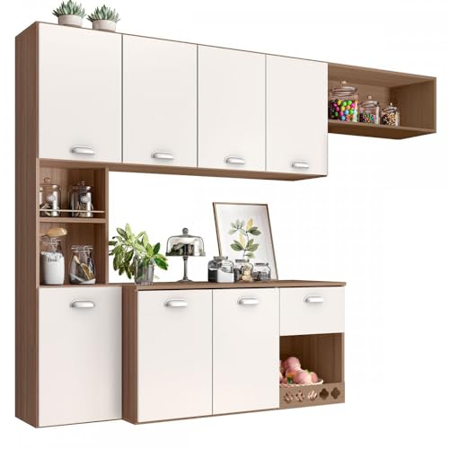 Armario Cozinha Suspensa 7 Portas e 1 Gaveta Mila Carvalho Oak/off White