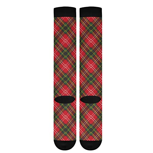 Image of Kigai Knee High Socks Christmas Plaid Red and Green Compression Sock 1 Pair Casual Athletic Tube Socks for Soccer Women Men Medical Nurse Warm Stockings, 20-30mmHg