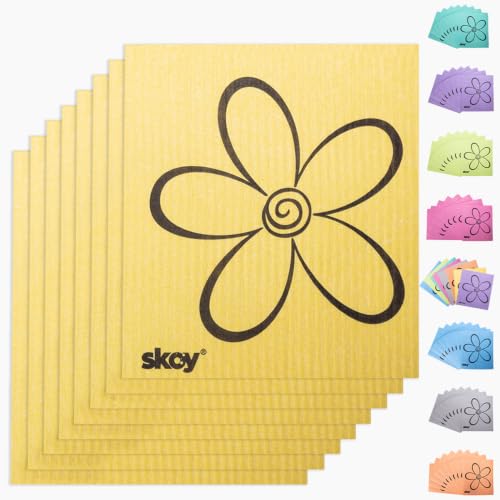 Skoy Cloth, 8-Pack Versatile Swedish Dishcloths for Kitchen and Household Use, Reusable Cleaning Cloths, Planet-Friendly, Dishwasher and Dryer-Safe, Yellow