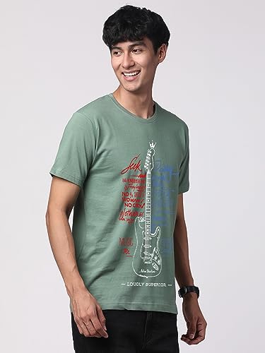 Image of ADRO Guitar Design Printed T-Shirt for Men - 100% Cotton, Regular Fit, Soft Breathable Fabric.