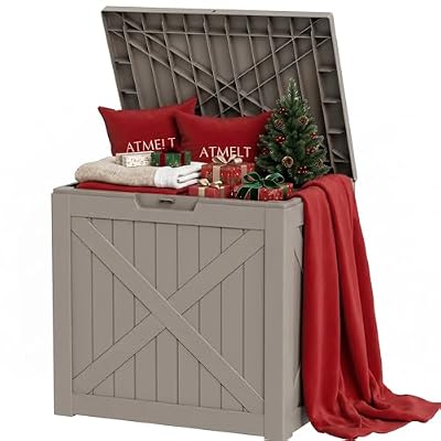 ATMELT 35 Gallon Waterproof Resin Deck Box, Outdoor Lockable Storage Bins Container Container for Patio Cushions Garden Tools Delivery Box, Grey