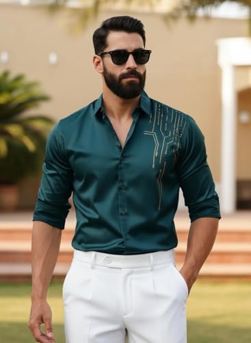 Image of IndoPrimo Men's Stylish Satin Shirt for Party, Formal, Daily and Casual Wear Full Sleeve Shirt for Men
