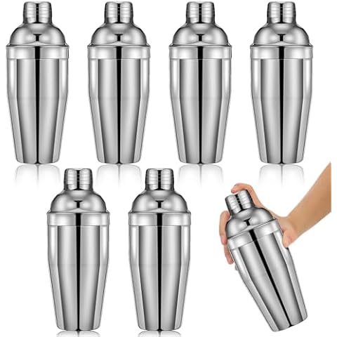 Nitial 6 Pcs Bar Cocktail Shaker Professional Stainless Steel Martini Shaker Drink Mixer with Built-in Strainer for Bartending No Leaks Boston Shaker for Bar Party Drink Mixing Tool(18.6 oz,Silver) Cover