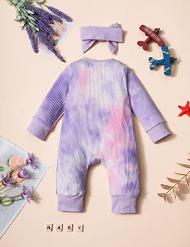 Von Kilizo Newborn Baby Girl Romper Tie Dye Infant Onesies Jumpsuit One Piece Bodysuit 2Pcs Baby Girl Clothes Outfits Set 0-3 Months #TOP4