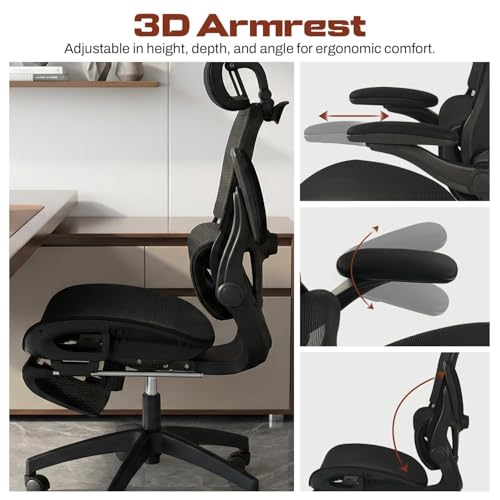 Image of DROGO Quantum Ergonomic Office Chair for Work from Home, Computer Chair with Breathable Mesh, 3D Headrest & Armrest, Adjustable Lumbar Support, Office Chair with Footrest & Recline (Black)