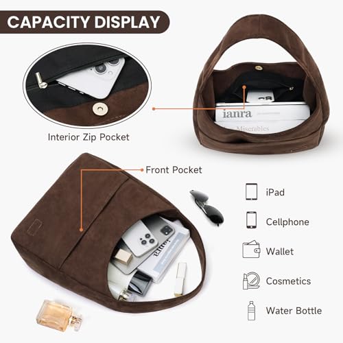 Image of Suede Tote Bag for Women Brown Suede Bag 2024 Fall Suede Purse Slouchy Hobo Bag Work Tote Bag
