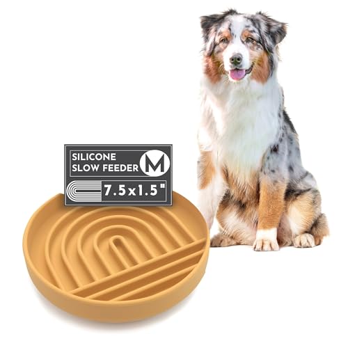 Slow Feeder Dog Bowl: The Slowdown Bowl is A Modern, Silicone Puzzle Bowl & Lick Mat. Slow Eating, Stop Gulping, Take It Easy. Dishwasher Safe. (Honey)…