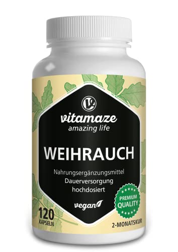 Weihrauch Kapseln hochdosiert & vegan, 900 mg Extrakt pro Tagesdosis, 85% Boswellia-Säure, 100% indischer Boswelia Serrata, 120 Kapseln für 2 Monate, Ohne Zusätze, Made in Germany