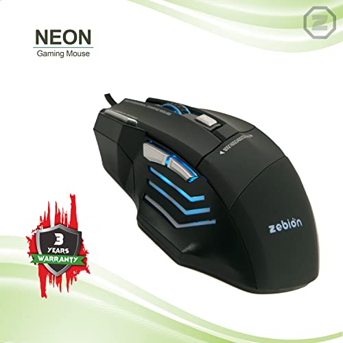 Image of Zebion NEON Professional Gaming Mouse, with 7D Multi Color Gaming Features, 6 Responsive Buttons, Stunning Multicolor Glow, Adjustable Speed, Rugged Rubber Coating and 3 Years Warranty
